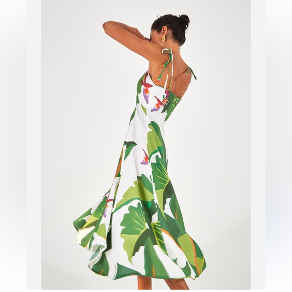 NWT FARM Rio White Tropical Midi Dress-S - Picture 1 of 7